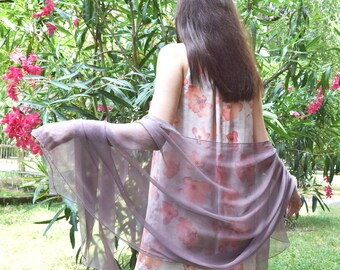 Gray Stool, Chiffon Scarf, Gray-lilac Scarf, Chiffon Stole, Women's Accessories, Lightweight Scarves, Elegant Stool.
