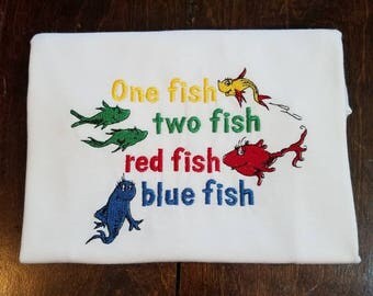 Dr Seuss Shirt, One Fish Two Fish Red Fish Blue Fish Shirt, Cat in the Hat Shirt