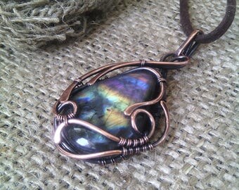 Minimalist labradorite unisex necklace Wire wrapped jewelry Casual necklace for her gift beloved Present wife gifts idea him anniversary