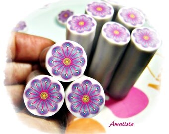 Polymer clay flower cane: Raw polymer clay cane - Millefiori cane supplies - Magenta-turquoise flower cane - Supplies for jewelers