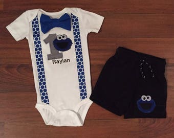 SALE! Cookie Monster 1st birthday Outfit, Cookie Monster boy birthday outfit, Baby boy first birthday, Cookie Monster party, Cookie Monster