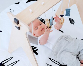 Wooden Baby Gym toy with five hangers /Activity Gym / No screws or metal parts/ Baby's motor skills stimulation / Baby Shower gift/