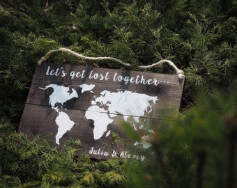 Personalized Wood Sign- HAND PAINTED- Custom Map Art- World Map Sign- Custom Name Wood Sign- Personalized World Map Sign- Rustic Wall Art
