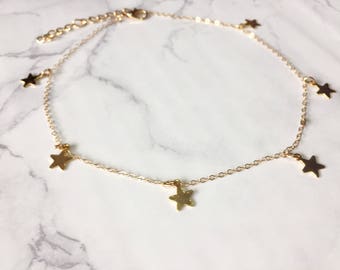 Gold Star Choker Necklace - Star Necklace - Boho Jewelry - Layering Necklace - Star Charm Necklace