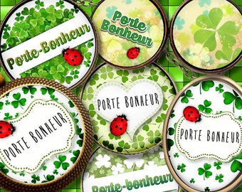 GOOD LUCK PORTE-bonheur 1 id Digital Collage Sheet Printable Instant Download for art jewelry scrapbooking bottle caps magnets pins
