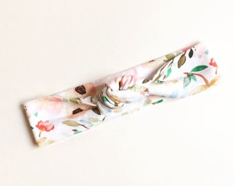 Watercolor Floral Top Knot Headband/knotted headband/baby headband/toddler headband/kids headband/adult headband/ boho/ indie