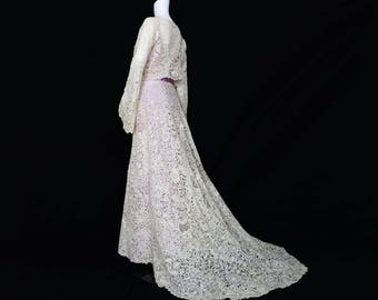 1880s Brussels Lace Wedding Dress Ensemble