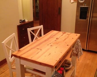 2 half shelves, Kitchen Island with seating for 2,3 or 4. Country farmhouse style butcher block table top - Custom sizes available