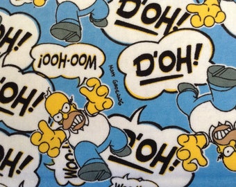 Flannel/Homer Simpson/D'OH on blue background cotton fabric by the yard