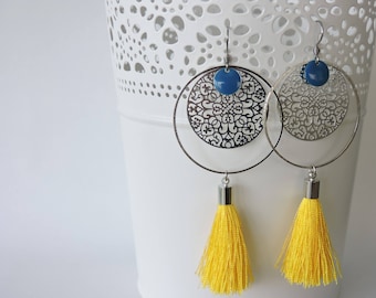 Earrings in surgical steel, tassel and pineapple