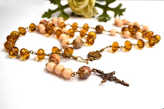 Saint Clare of Assisi church Rosary - gemstone rosary - catholic rosary - Franciscan - communion gift - confirmation gift - baptism rosary