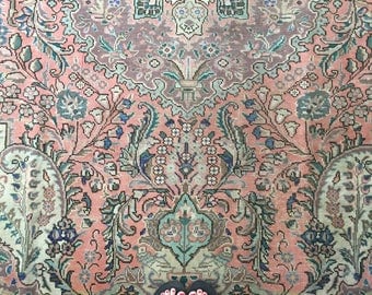 Gloria // Antique Persian Tabriz Heriz Area Rug 9'9' x 8', vintage bohemian tribal peach pink rug 8x10