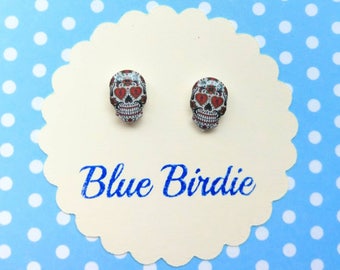 Sugar skull earrings sugar skull jewelry sugar skull jewellery sugar skull stud earrings day of the dead skull gifts skull studs