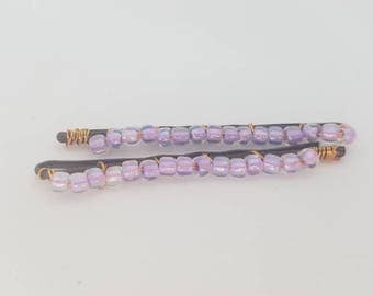 lavender seed bead wire wrapped bobby pins