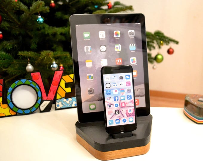 iphone iPad docking station white wood