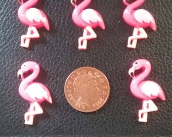 Set of 5 resin flatback flamingos