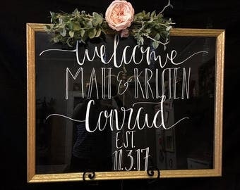 Glass Wedding Sign | Large Glass Wedding Sign