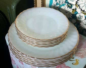 Vintage 1950's Fire King Milk Glass Dinner and Dessert Plates