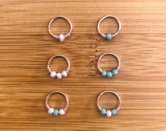 Rose Gold Filled Septum Ring Jewellery Jewelry Body Jewellery Daith Rook Helix Tragus Ethnic Boho Pretty Dainty Turquoise Pearl Interesting
