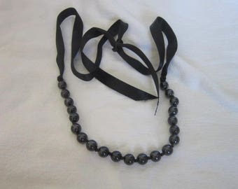 Vintage Retro Large Black Glass Beaded Necklace All Black