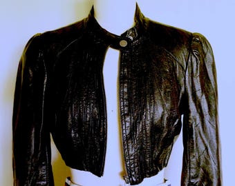 Black Vintage Leather Cropped Jacket