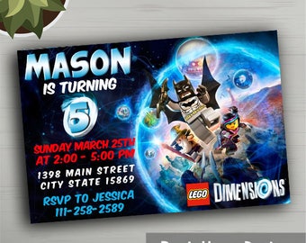 Lego Dimensions, Lego Batman Invitations, Lego Birthday Invitation, Lego Invitation, Lego Party, Lego Batman Party, Lego Batman Birthday