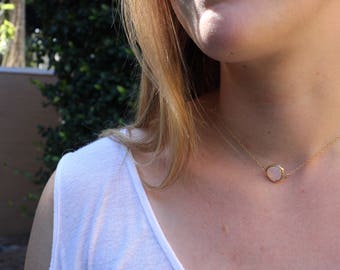 Peach Bezel Gold Necklace