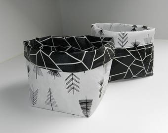 Set of 2 baskets / planters / tidy cloth laminated reversible look wrinkled paper