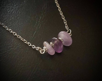 Mixed AMETHYST gemstone "nugget" bead necklace. chain/silver/healing/pagan/wicca/crystal/protection/handmade/tumble stone/chip