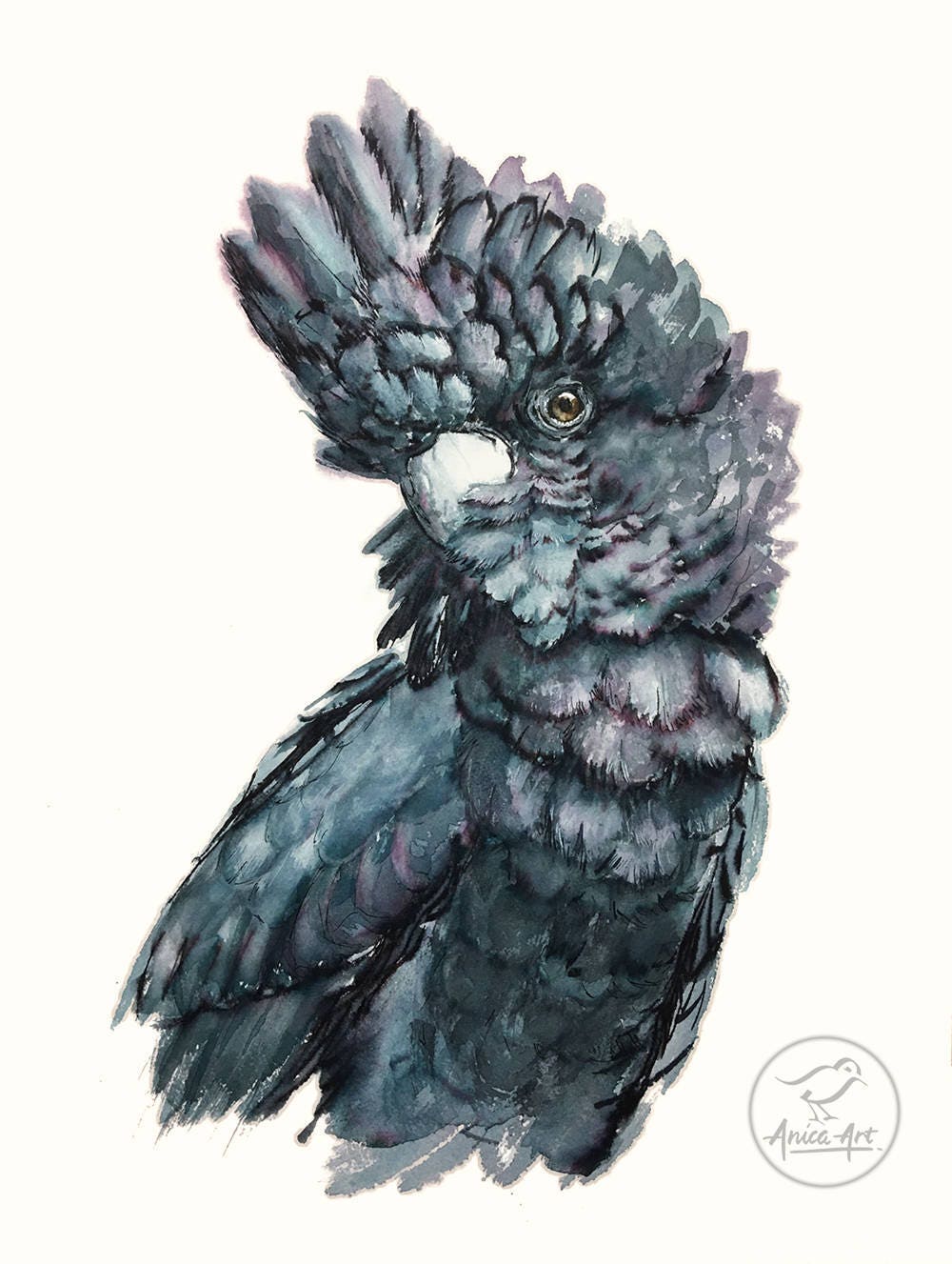 Black Cockatoo print of original watercolour_ink painting size