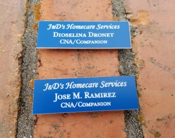 Personalized Engraved Blue/White Plastic Office Name Tags Name Badges w/ Magnet
