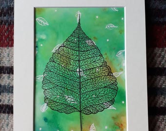 Green Leaf Design - Ink and Watercolour Original