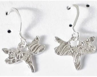 Silver clay earrings, dragonfly earrings, pmc, fine silver earrings, 999 earrings, dangle earrings, 999 ear dangles,small earrings,