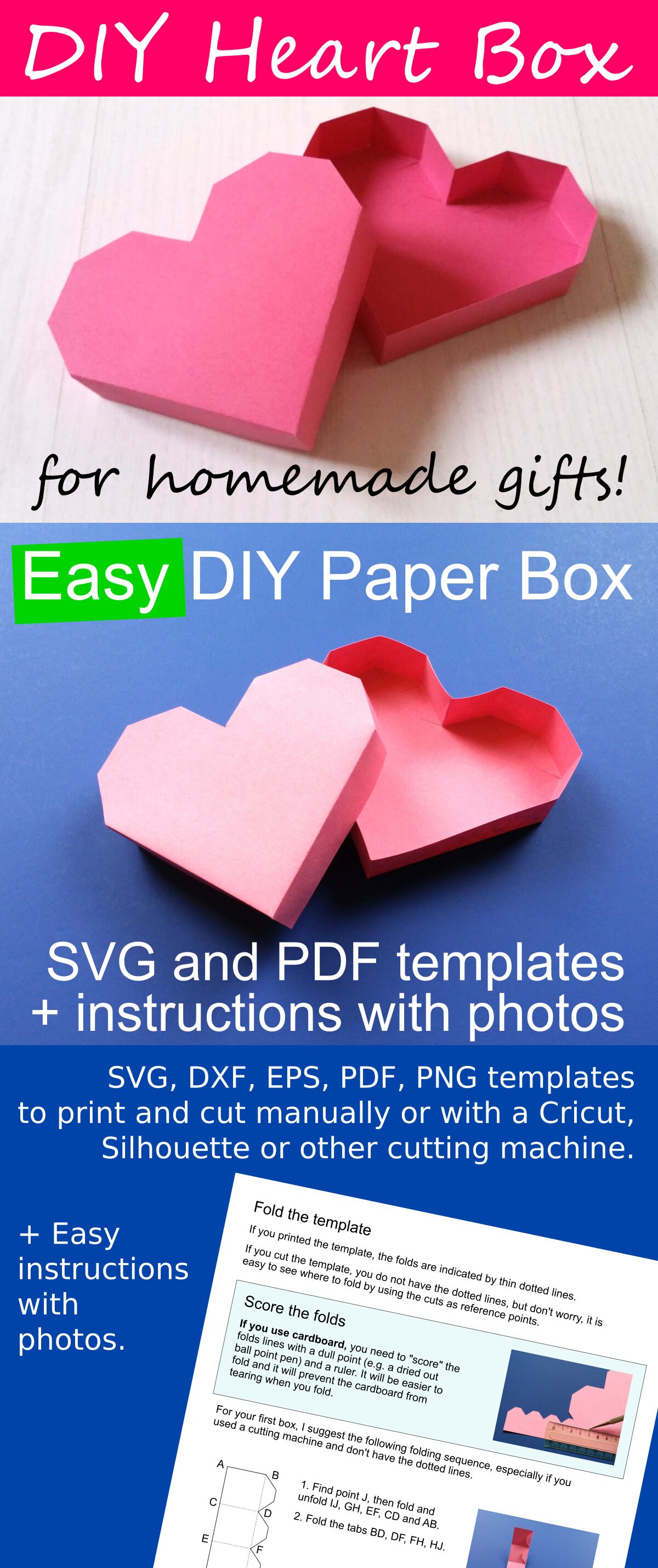 Download Valentine's Day DIY Heart Paper Box Template PDF for hand ...