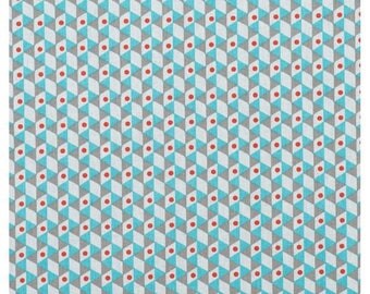 Fabric white grey Turquoise Triangles