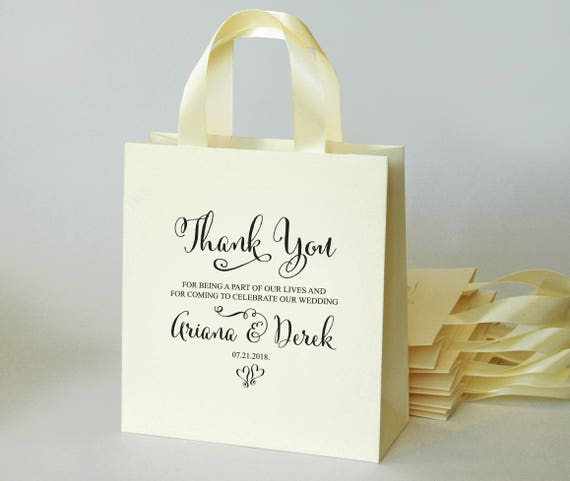 25 Ivory Thank You Bags for wedding guests with satin ribbon