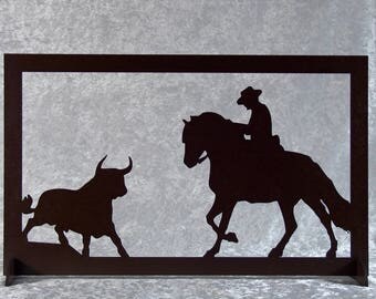 Bull and rider - silhouette wooden frame