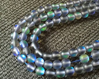 10 FLASH 6 mm beads, frosted grey glass / round glass beads, fashion 2017 2018, kids pearl beads, little girls, aqua aura