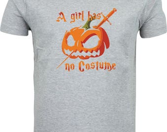 Halloween a girl has no costume pumpkin head funny humour gift full color sublimation t shirt