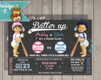 lil Slugger Baseball gender Reveal Shower Invitation - Batter Up - Team Pink or Team Blue - Vintage Baseball Gender Reveal Invitation