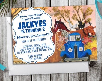 Little Blue Truck Birthday, Little Blue Truck Invitation, Little Blue Truck Birthday Invitation, Little Blue Truck Party, Blue Truck Invites