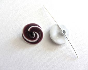 A porcelain bead, purple with small rhinestones