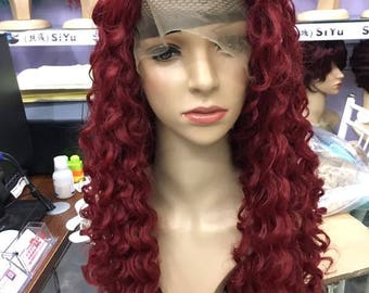 Curly Wig/ Lace Front Wig/Red Wig/Synthetic Wig Deep Wine Red Color 24"