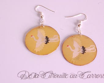 Japanese crane, gold earrings