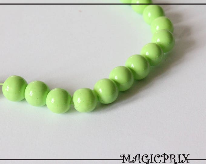 SET of 25 green colored glass beads Apple Ø 8 mm 1344