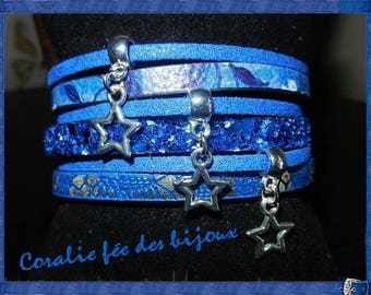 Navy blue leather and suede tone Cuff Bracelet