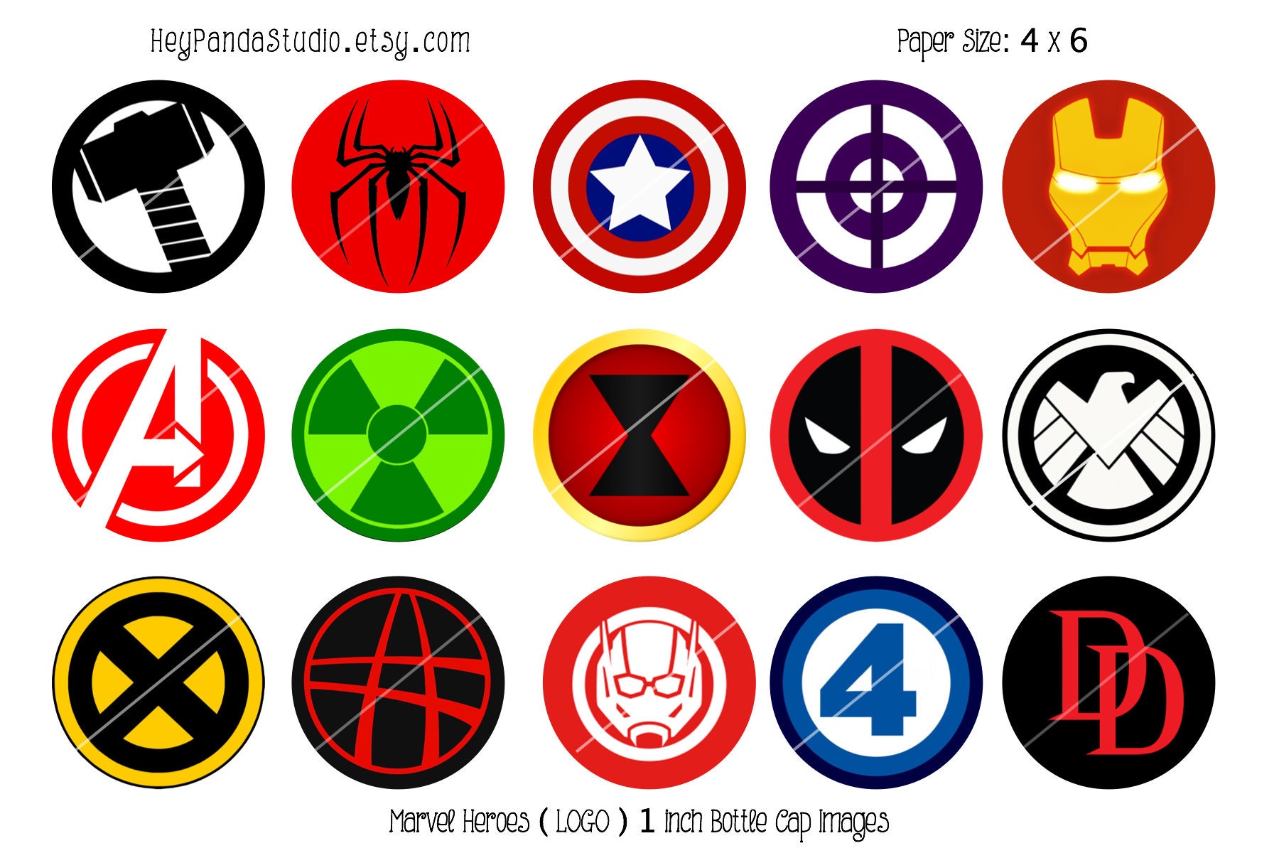 Marvel Heroes Symbol Logo Printable Bottle Cap Images 1 Inch.