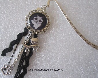 sweet little bookmark pattern "cat" Ribbon, lace, cat and paw charms