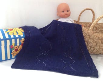 Blue Lacy knit doll blanket