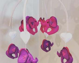Baby mobile, baby mobile elephants, felt mobile, baby decor, baby crib mobile, baby room decor